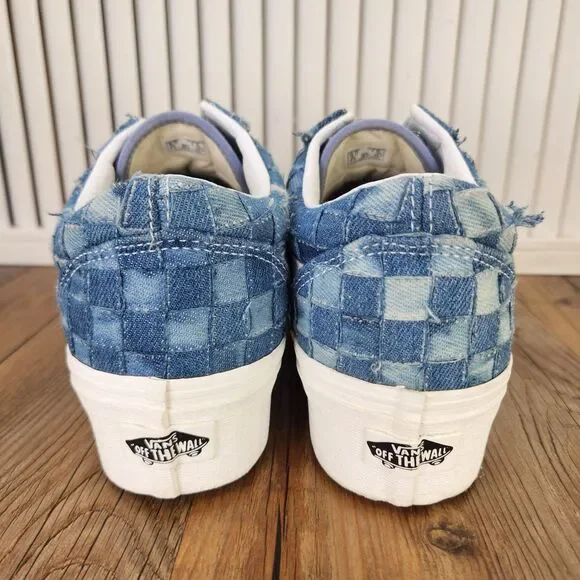 Vans Woven Old Skool Stackform Womens Sz 7.5 Blue Denim Platform Sneakers Shoes - Picture 4 of 9